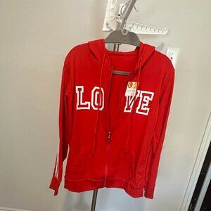 Red hoodie with white stripped sides size small